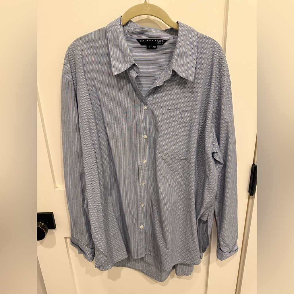 Veronica Beard Wimen’s Blue Striped Boyfriend Shirt